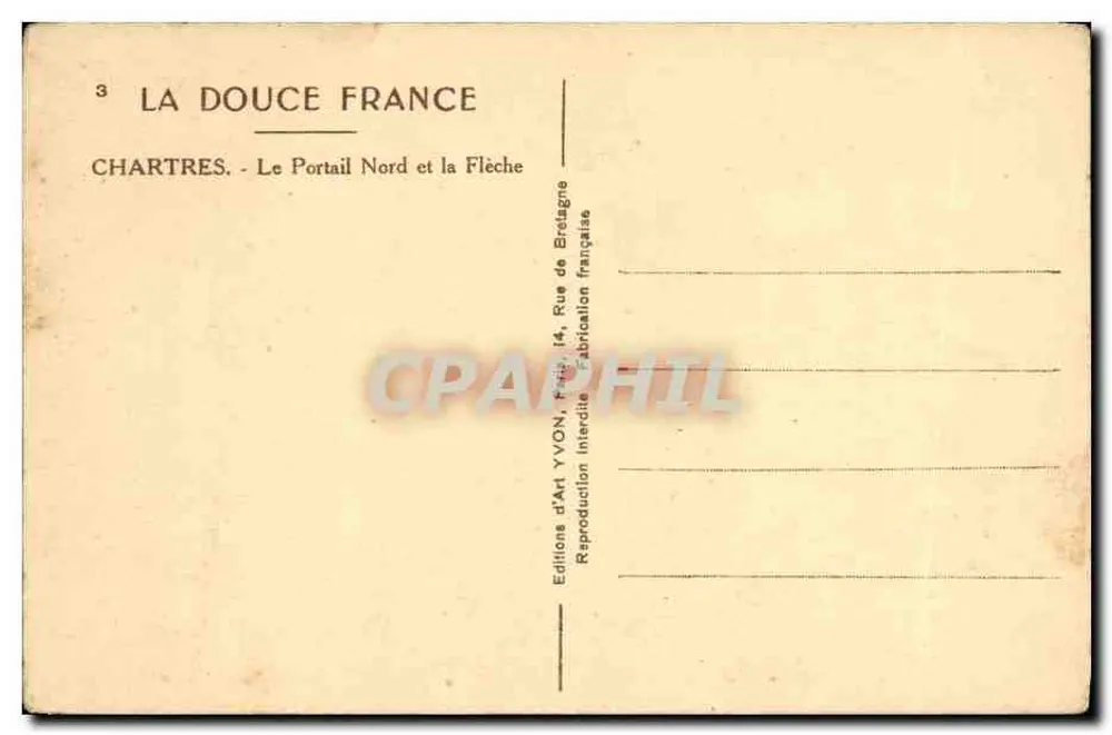 Chartres - Nordportal und der Spitzturm — Éditions d'Art YVON, Frankreich - Rückseite