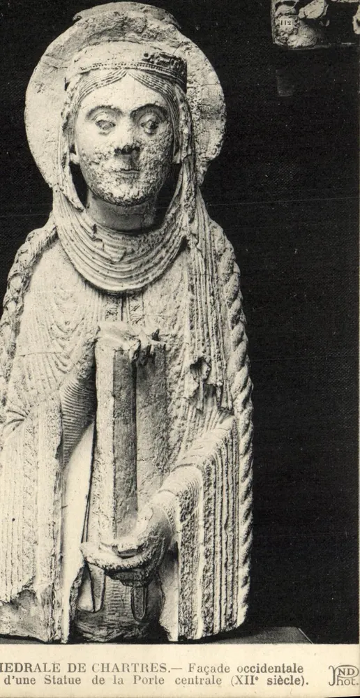 Statue der Hauptpforte — Westfassade der Kathedrale von Chartres — 12. Jahrhundert — ND phot. - Vorderseite