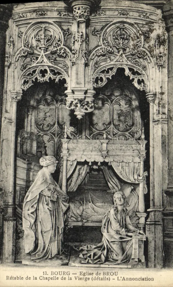 Bourg — Kirche von Brou — Altar der Kapelle der Jungfrau (Details) — Die Verkündigung - Vorderseite
