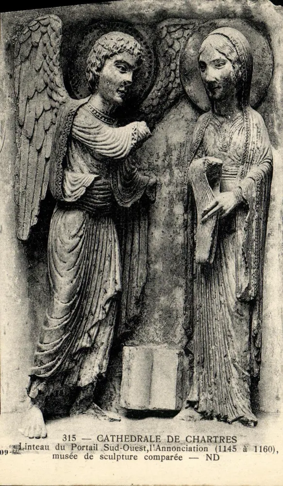 Kathedrale von Chartres — Gesims des Südwestportals, die Verkündigung (1145 bis 1160) — Museum für vergleichende Skulptur - Vorderseite