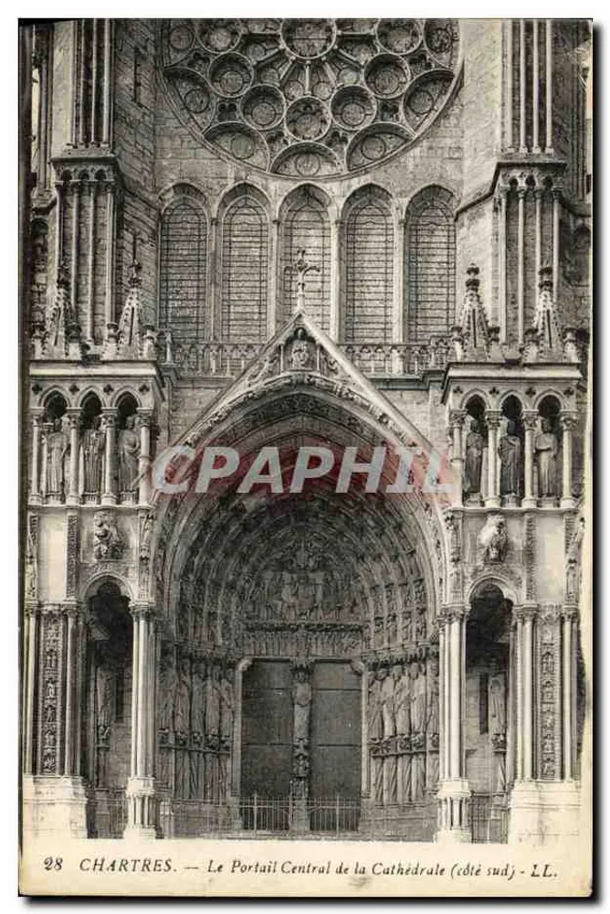 Chartres — Der zentrale Portal der Kathedrale (Südseite) — LL. n° 28 - Vorderseite