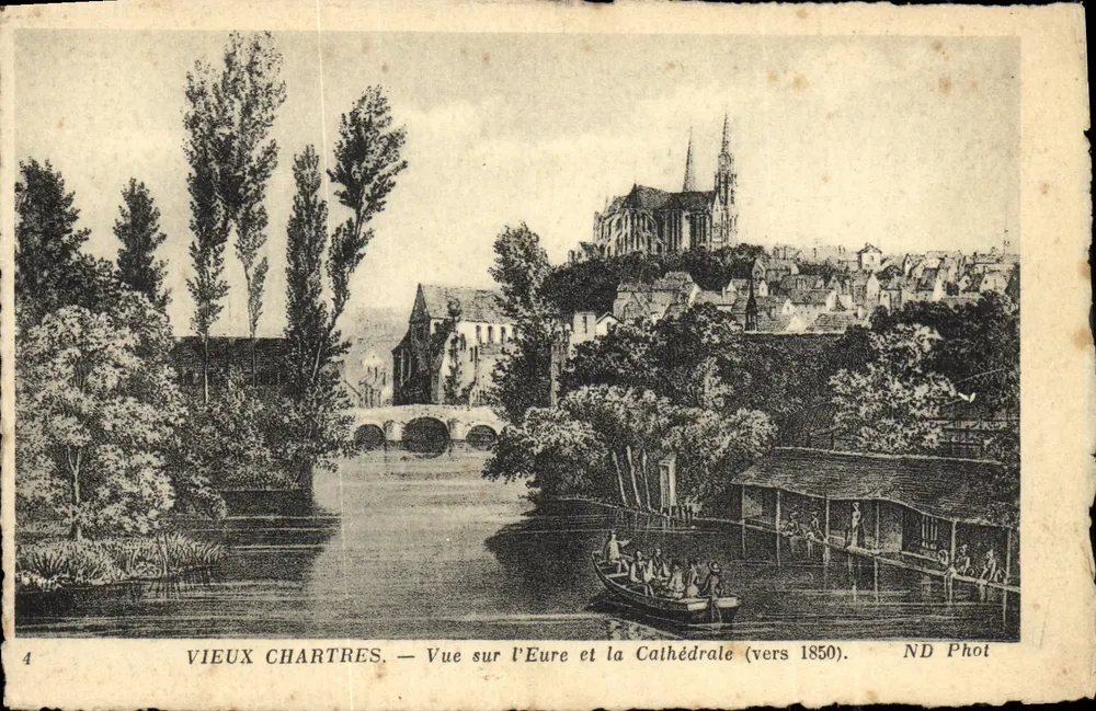 Altes Chartres — Ansicht der Eure und der Kathedrale (um 1850) — ND Phot - Vorderseite