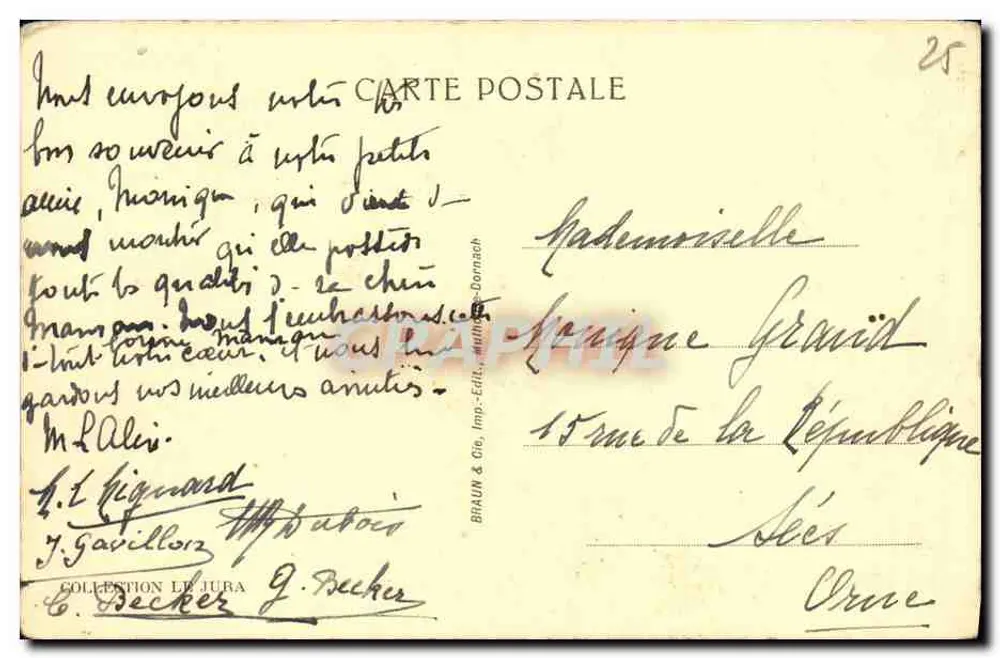 Besançon-les-Bains — O Hotel de Ville — Bilhete postal antigo n°4853 - Verso