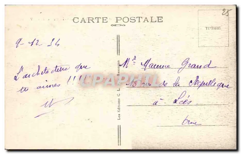 Besançon-les-Bains — Hotels de la Gare Viotte — Editions C. L. Besançon, n° 194 - Rückseite