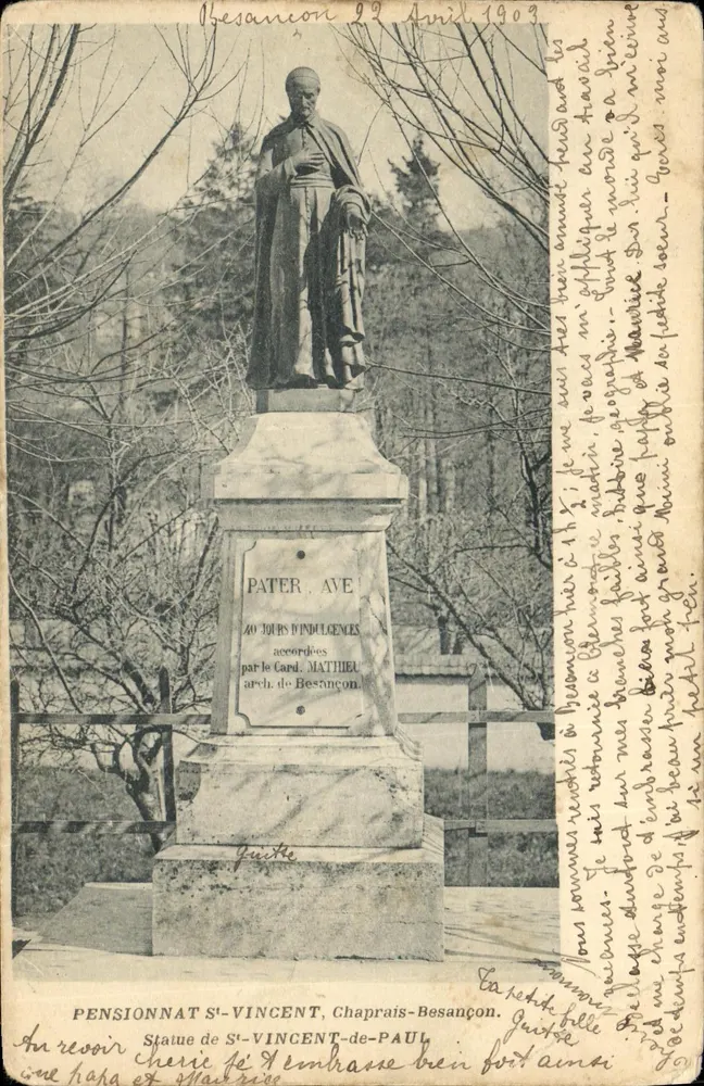 Statue de Saint-Vincent-de-Paul — Pensionnat Saint-Vincent-de-Paul, Chaprais-Besançon — éditeur Guichet - Frente
