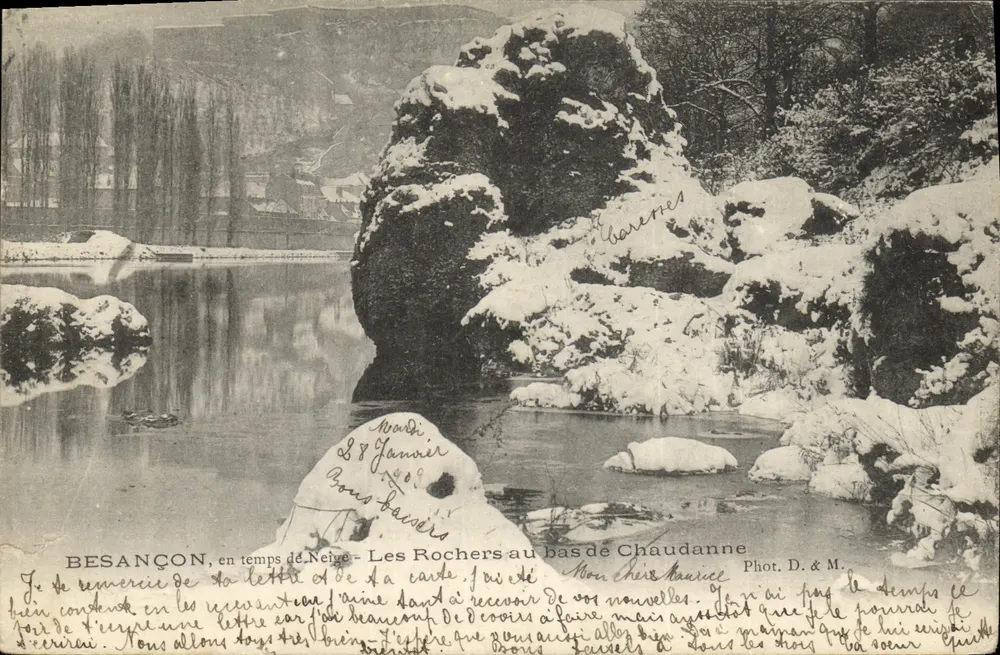 Besançon, en temps de Neige — Les Rochers au bas de Chaudanne — Phot. D. & M. - Vorderseite