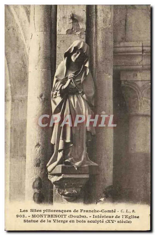 Montbénouit (Doubs) — Innenraum der Kirche — Holzskulptur der Jungfrau (15. Jahrhundert) — C. L. B. n° 903 - Vorderseite