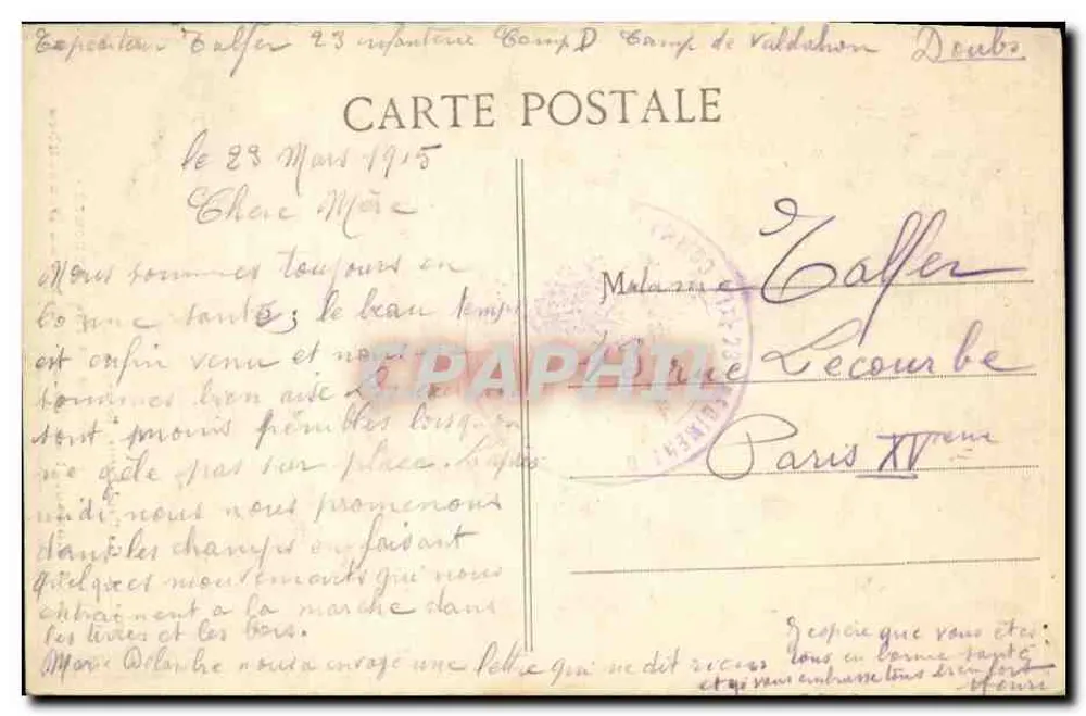 Cascata do Dessoubre — Excursão na Franche-Comté — Edit. L. Gaillard-Prêtre, Besançon, n° 656 - Verso