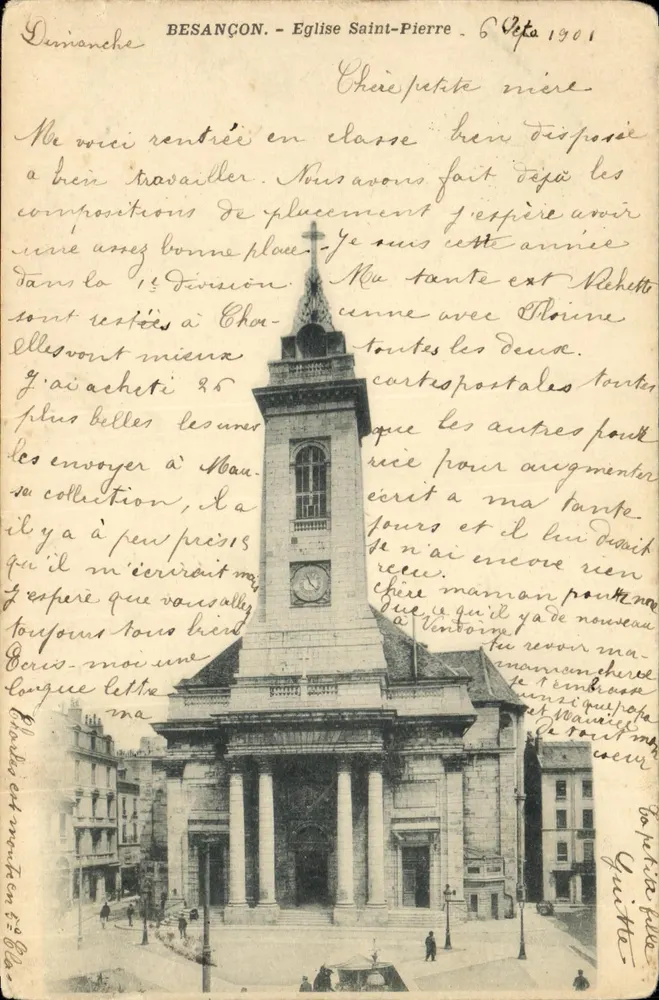 Besançon - Igreja de São Pedro — vista do edifício com inscrição 'Domingo' e data 6 de Outubro de 1901 - Frente