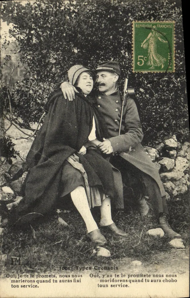 Creuse-Typen — Soldat und Frau sitzen — Verlag FM, Nr. 1001 - Vorderseite