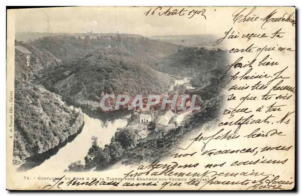 Zusammenfluss des Gher & Tardes nahe Chambon-sur-Vouge (Creuse) — A. de Stuarte, Verlag, Nr. 74 - Vorderseite
