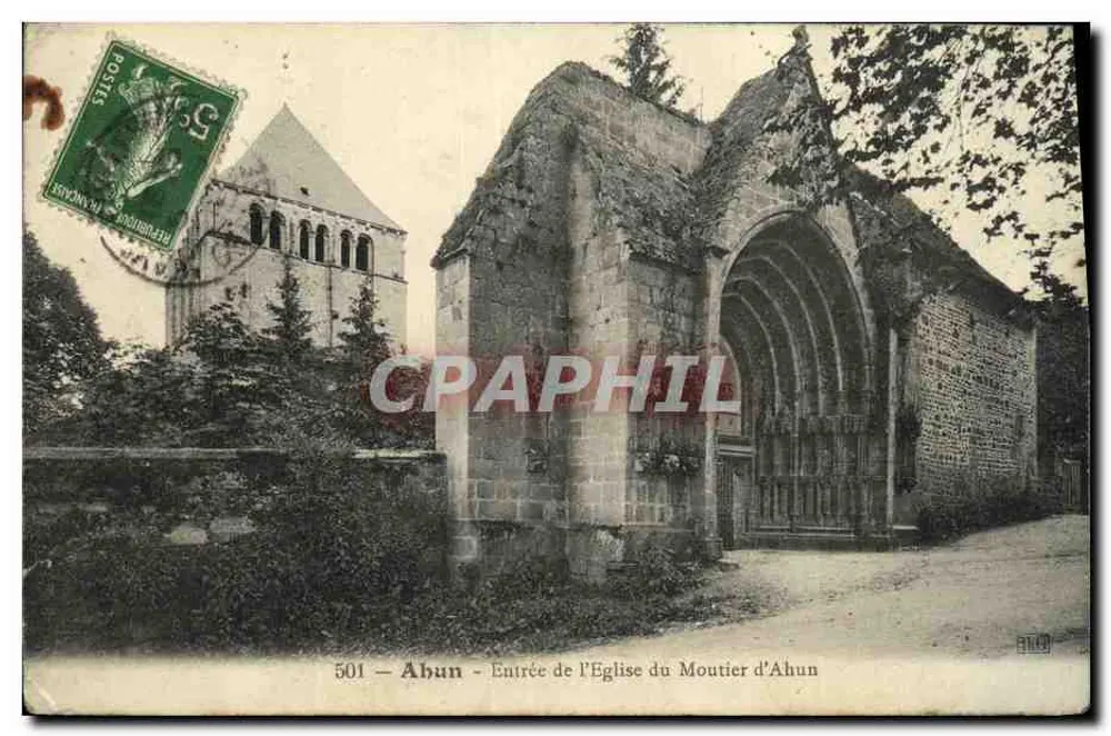 Ahun — Eingang der Kirche des Moutier d'Ahun — Verlag gedruckt auf der Karte Nr. 501 - Vorderseite