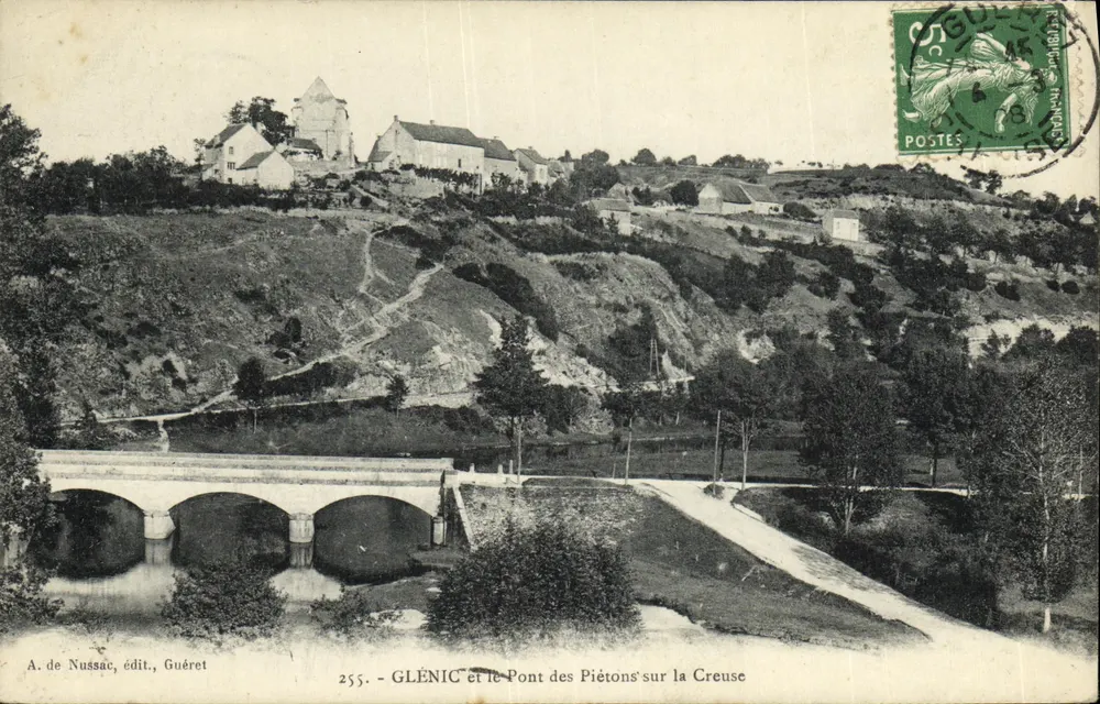 Glenic und die Fußgängerbrücke über die Creuse — A. de Nussac, Verlag, Guéret, Nr. 255 - Vorderseite