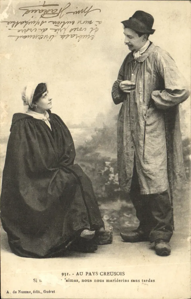 AU PAYS CREUSOIS — scène de couple rural — A. de Nassae, édit., Guéret - Vorderseite
