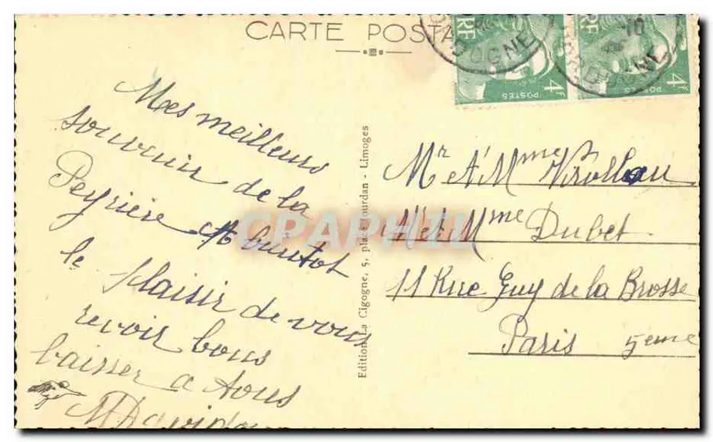 Sarlat (Dordogne) — A rue du Minage — editor La Cigogne, n° 2886 - Verso