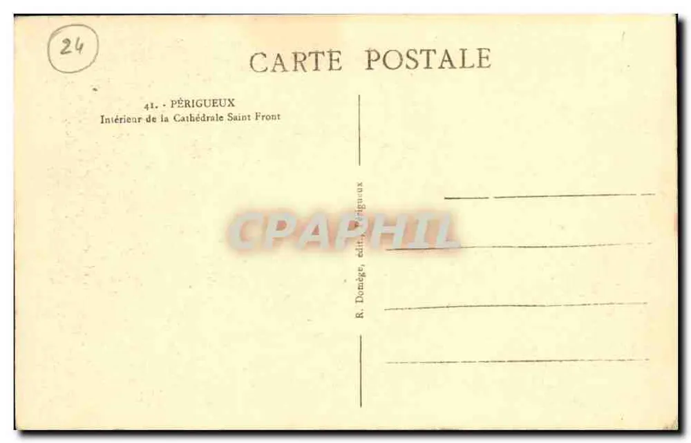 Intérieur de la cathédrale Saint-Front — Périgueux — éditeur R. Dômege, n°24 - Verso