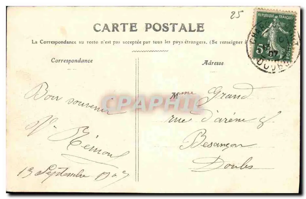 Charquemont — Quartier de la Gare — Édition François Gras, peintre-éditeur à Malache - Verso