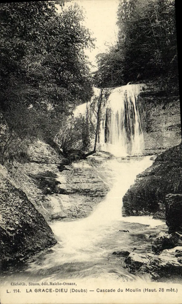 LA GRACE-DIEU (Doubs) — Cachoeira do Moulin (Alt. 28 m) — Cliché Ch. Simon, edit. Maiche-Ornans, L. 114 - Frente