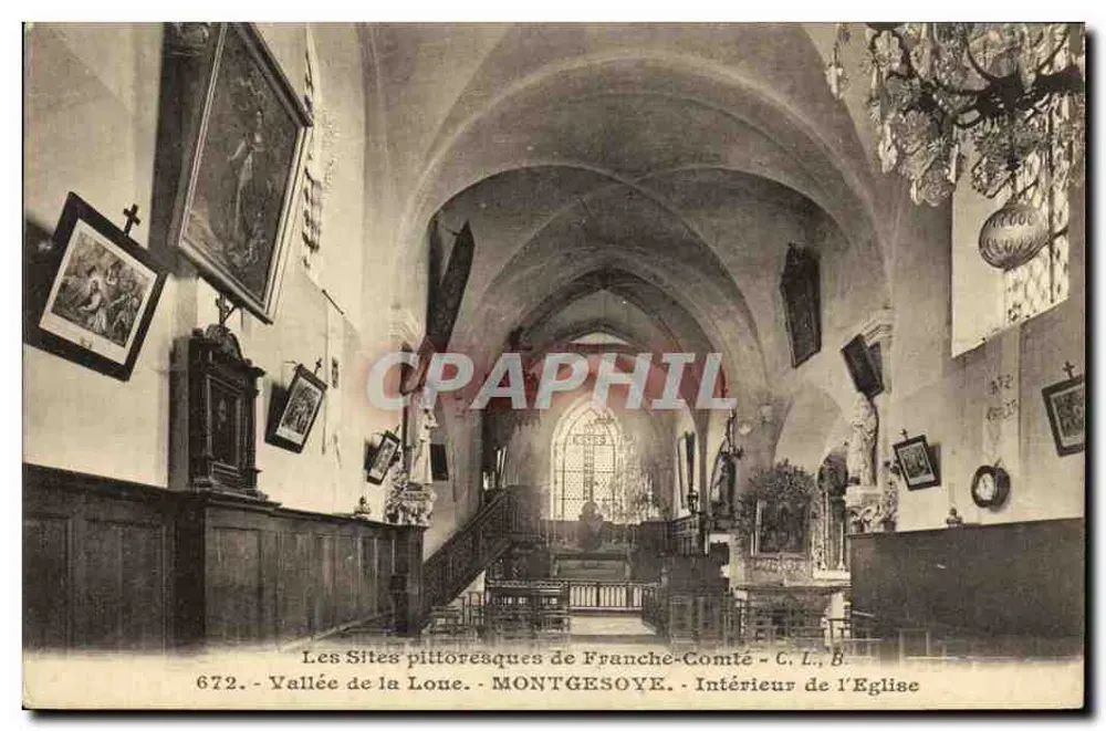 Montgesoye - Innenansicht der Kirche — Die malerischen Orte der Franche-Comté - C. L. B. - n° 672 - Vorderseite