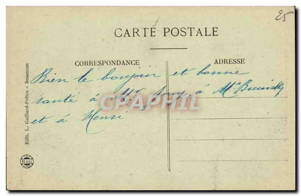 Grenze Frankreich-Schweiz — Les Bassins du Doubs — L. Gaillard-Prêtre, Nr. 1485 - Rückseite