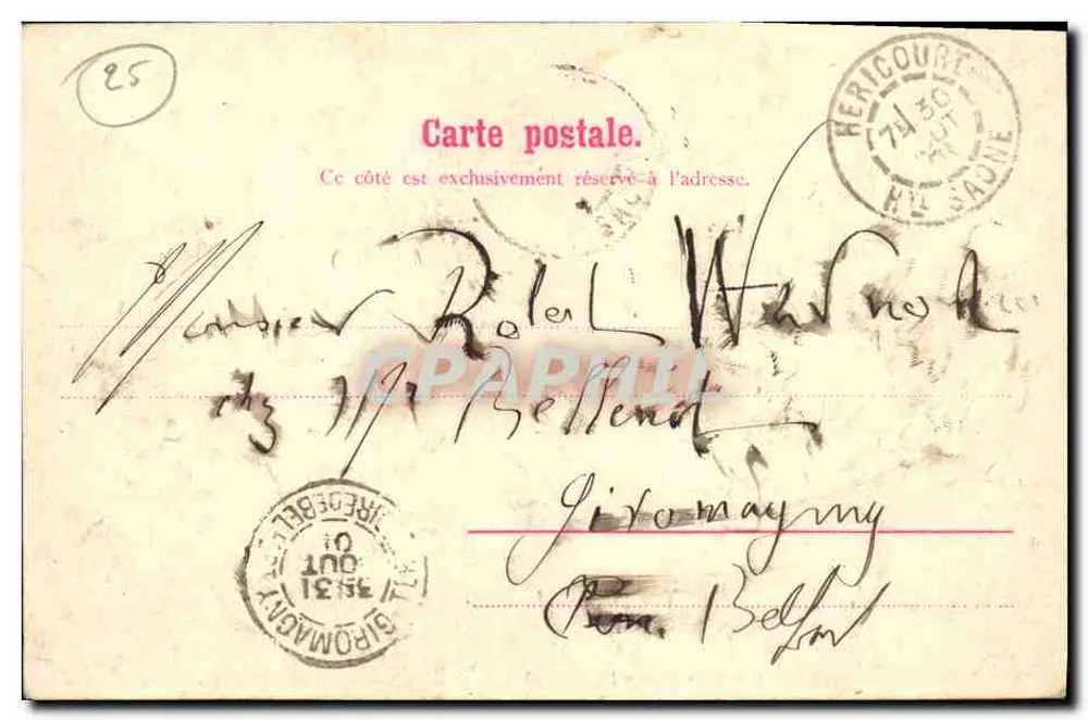 Vista tirada do Castelo — Héricourt — Editor E. Blazer, n° B 31780 - Verso