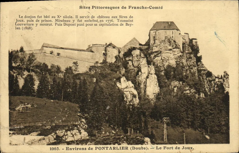 Le Fort de Joux — château sur falaise — Éditions C. L. B. Besançon n°1003 - Frente