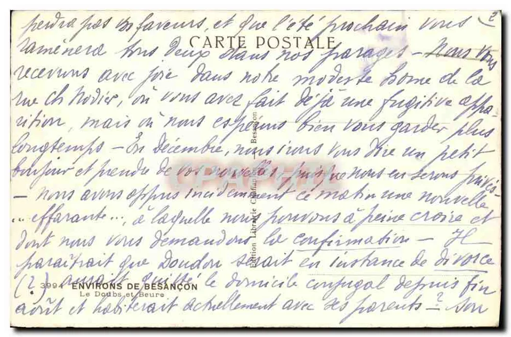 Vila às margens de um rio — Ao redor de Besançon — Edição La Libre Postale - Verso