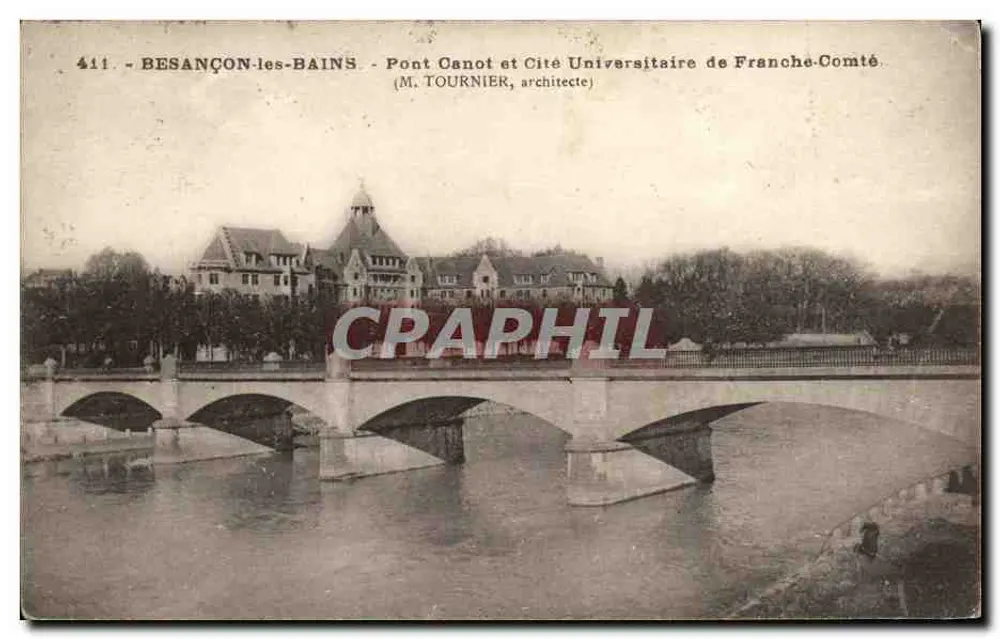 Besançon-les-Bains — Brücke Canot und Universitätsgemeinschaft Franche-Comté — (M. Tournier, Architekt) - Vorderseite