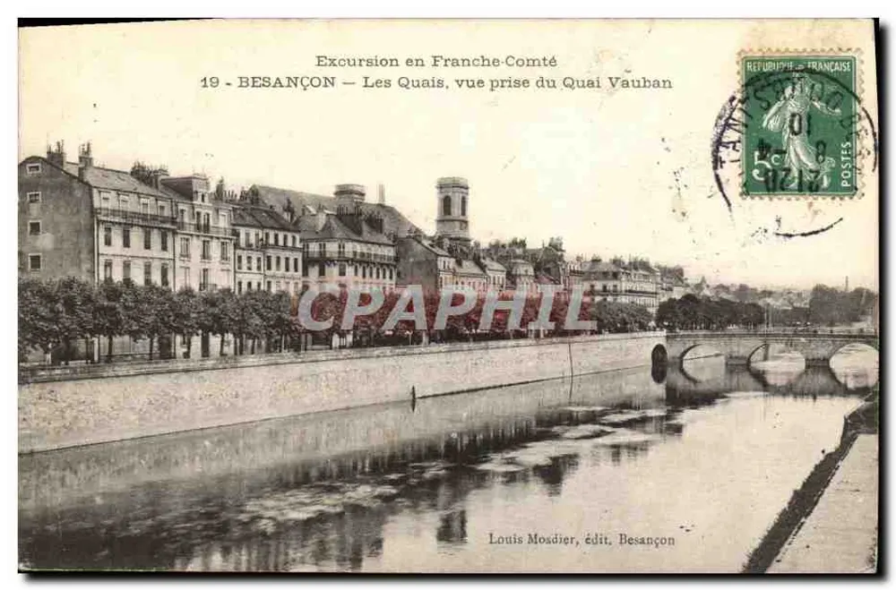 Besançon — Les Quais, Ansicht vom Quai Vauban — Louis Mosdier, Verlag Besançon - Vorderseite