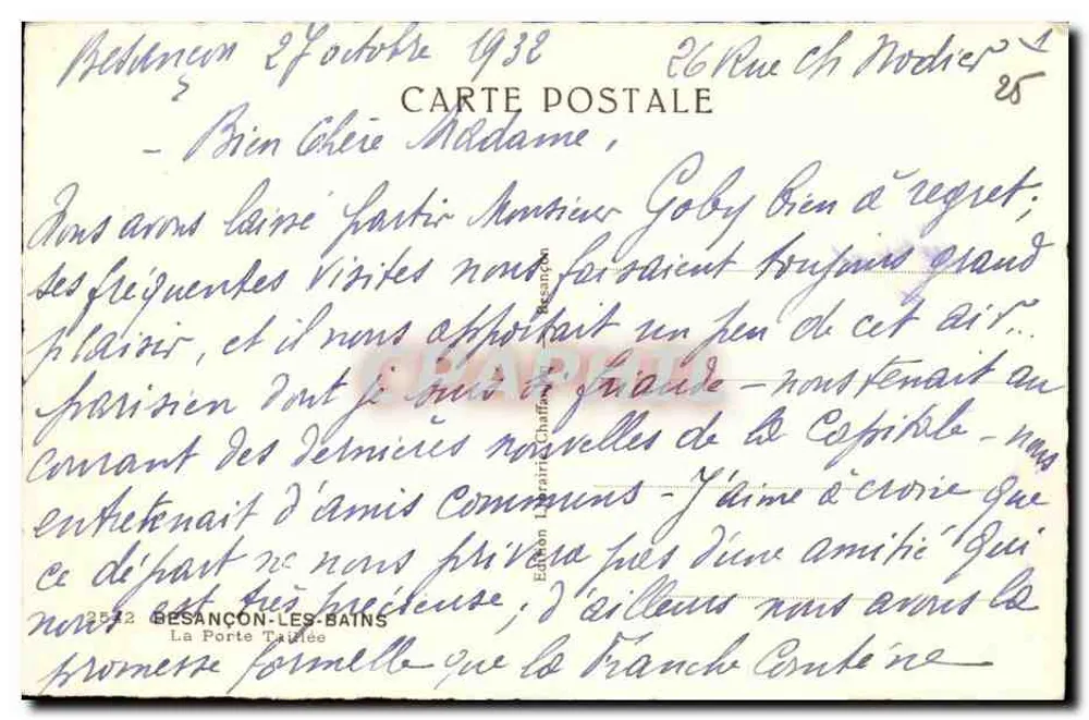 A Porta Taitée — Besançon-les-Bains — Edição Léon Trairé - Verso