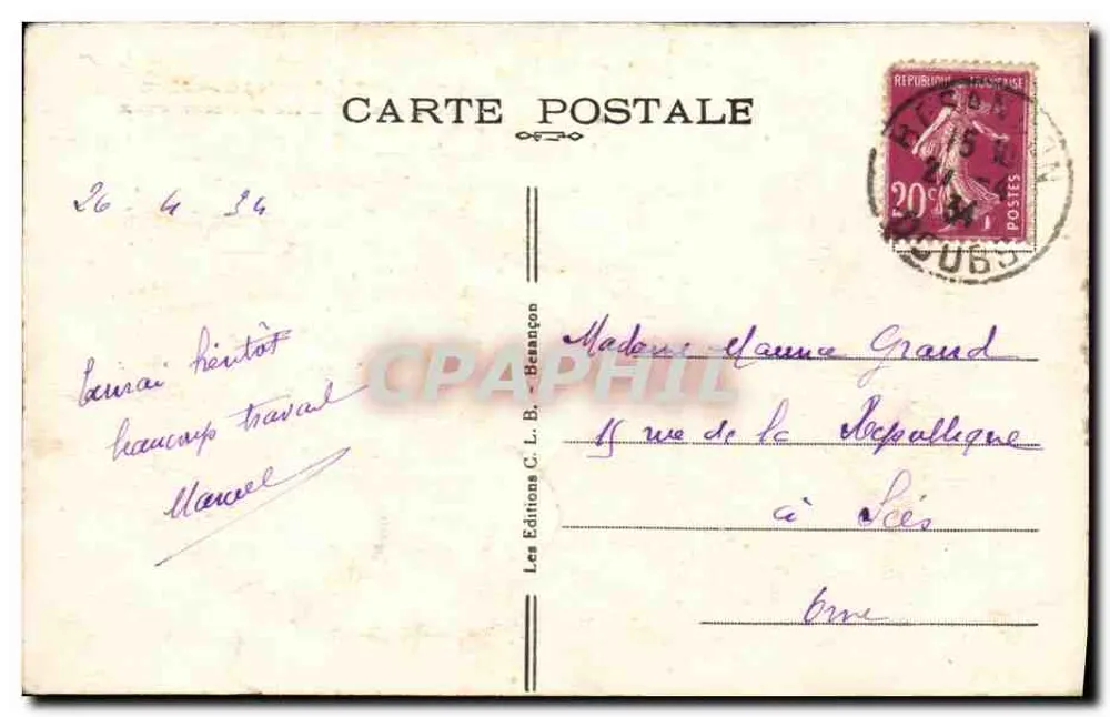 Besançon-les-Bains — Der Doubs und die Insel der Mönche — Éditions C. L. B. - Rückseite
