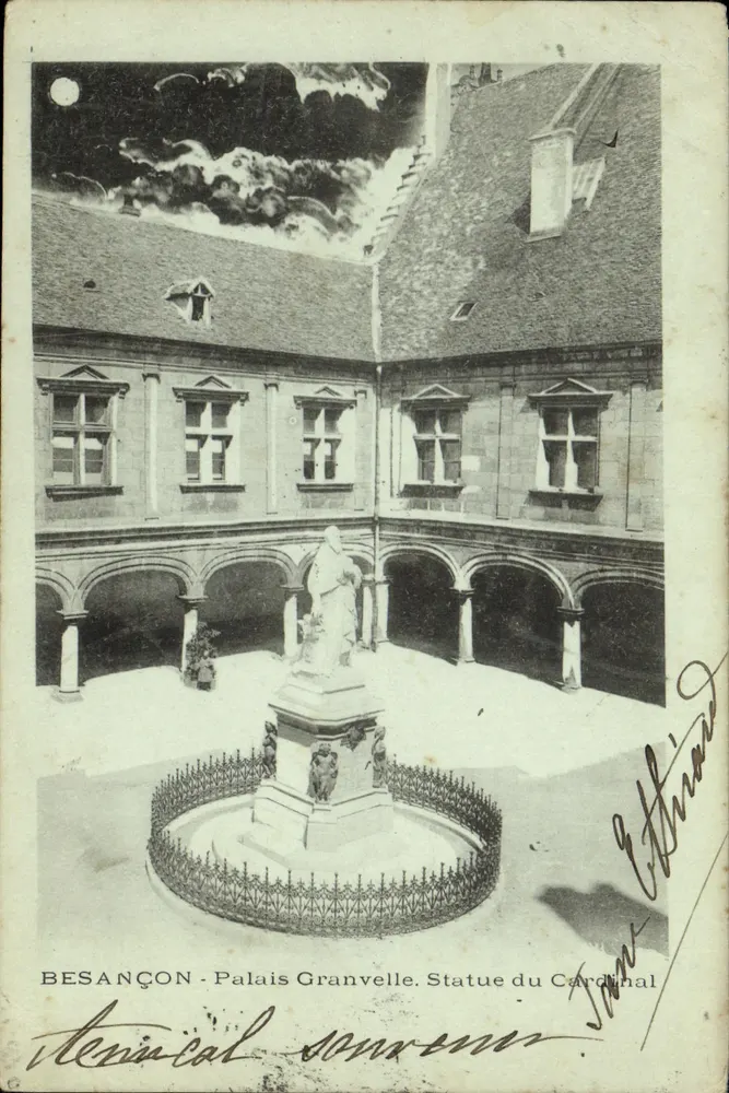 Besançon - Palais Granvelle. Statue du Cardinal — éditeur J. Ethnaird, n° de série non visible - Frente