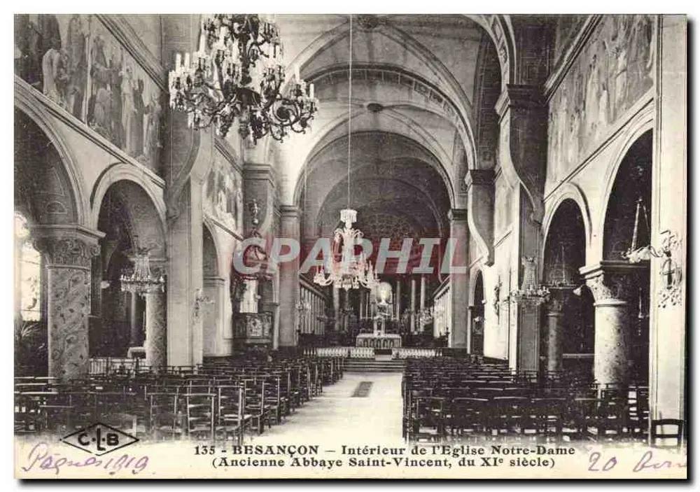 Besançon — Innenraum der Kirche Notre-Dame (ehemalige Abtei Saint-Vincent, 11. Jahrhundert) — C.L.B. n°155 - Vorderseite