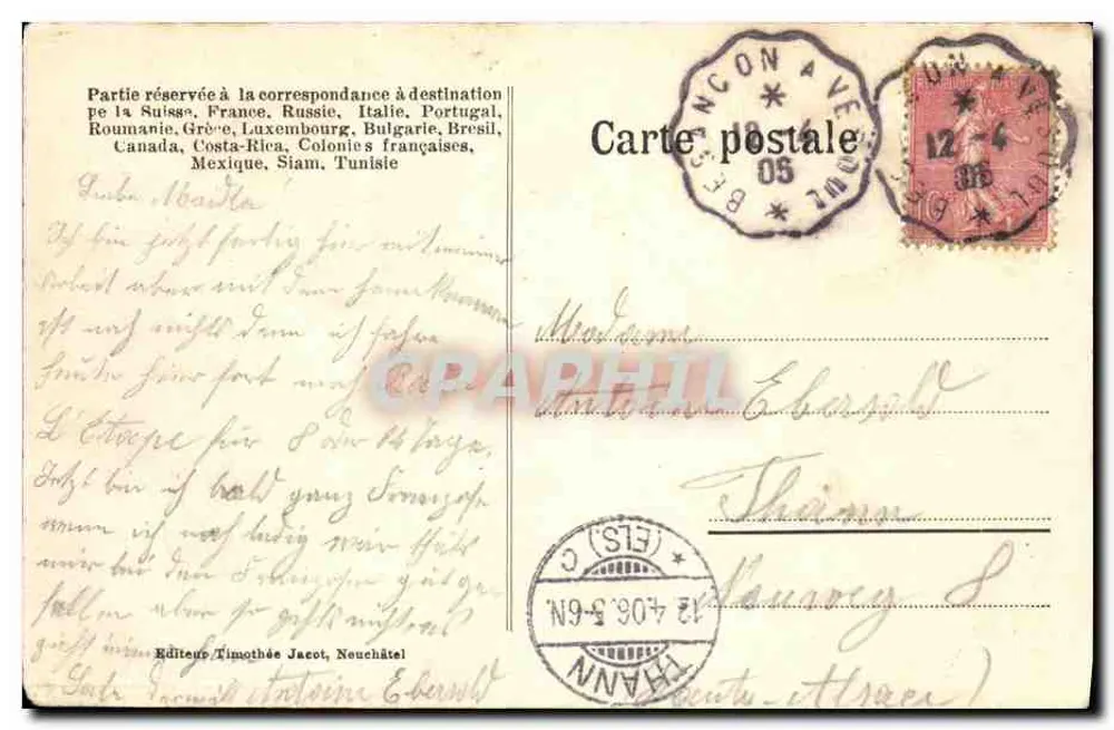 Festas de Páscoa — Editor Timothée Jacot, Neuchâtel - Verso