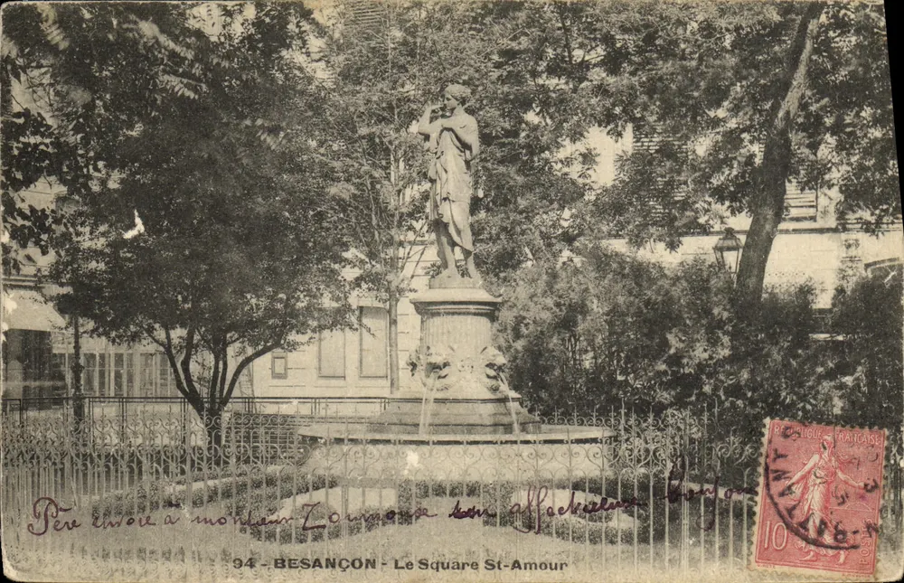 Besançon - O Square St-Amour — estátua do Amor — editor desconhecido, n° 94 - Frente