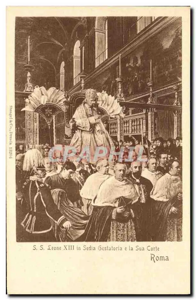 S. S. Papst Leo XIII auf dem Gestatorthron und Seine Hofhaltung — Rom — Singel & Co., Trento 1901 - Vorderseite