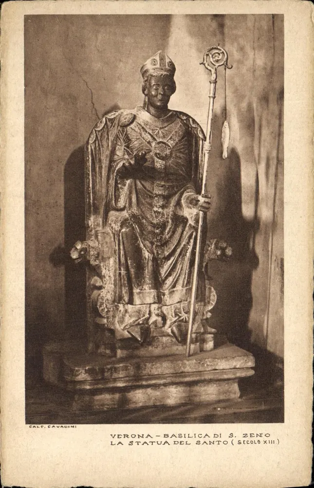 Verona - Basilika von S. Zeno — Statue des Heiligen (13. Jahrhundert) — Calp. Cavadini - Vorderseite