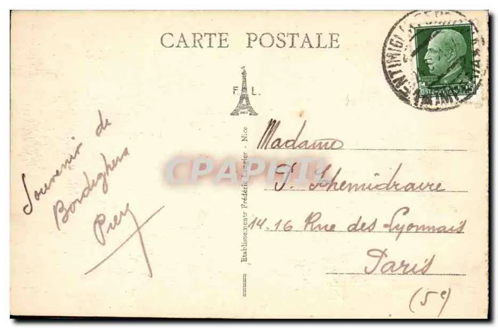 Ansicht von Mentone von Grimaldi - F. L. - 429 - Ventimiglia - Rückseite