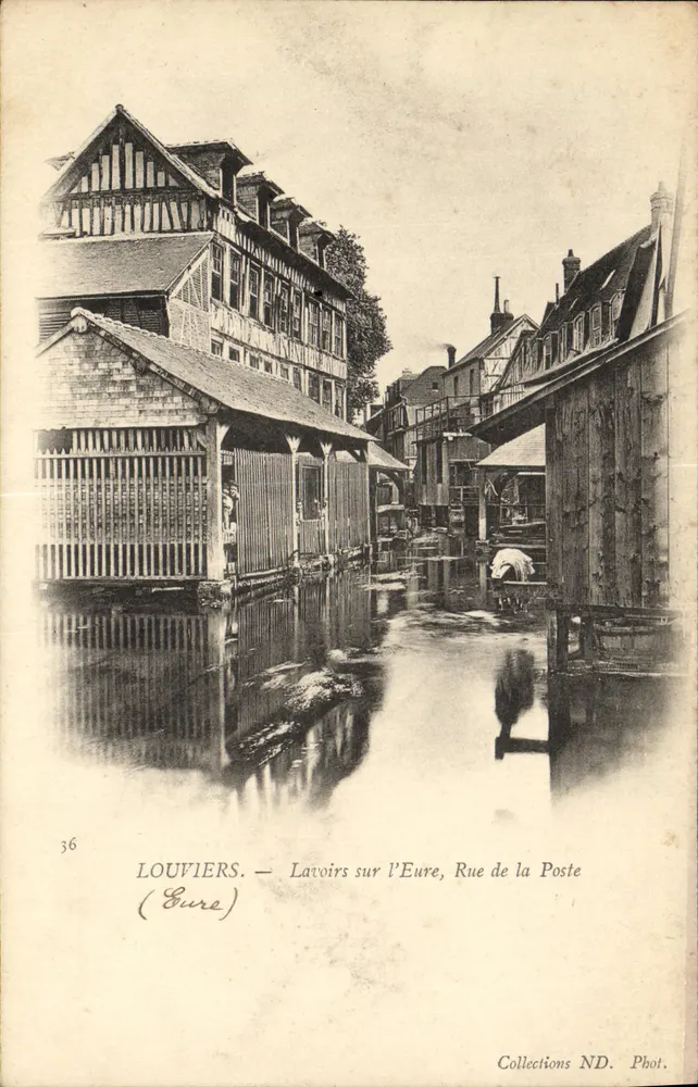 Louvières — Lavoirs sobre o rio Eure, Rue de la Poste — Coleções ND. Fot. n°36 - Frente
