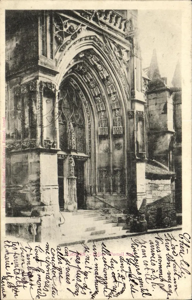 Portal de la catedral de Chartres — vista detallada — editor Ion, Fith & Giraud (Francia), n° 187 - Anverso
