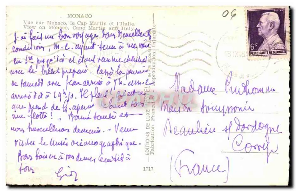 Ansicht von Monaco, Cap Martin und Italien — Verleger Estel, Nr. 17117 - Rückseite