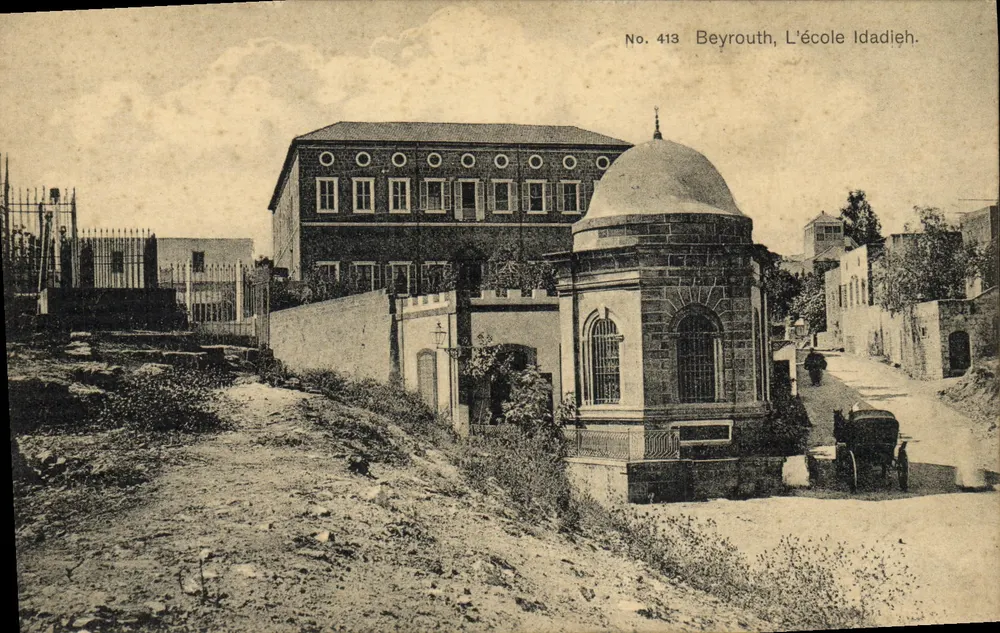 Beirute, A escola Idadiëh — No. 413 — editor Sarraïtan Bros. - Frente