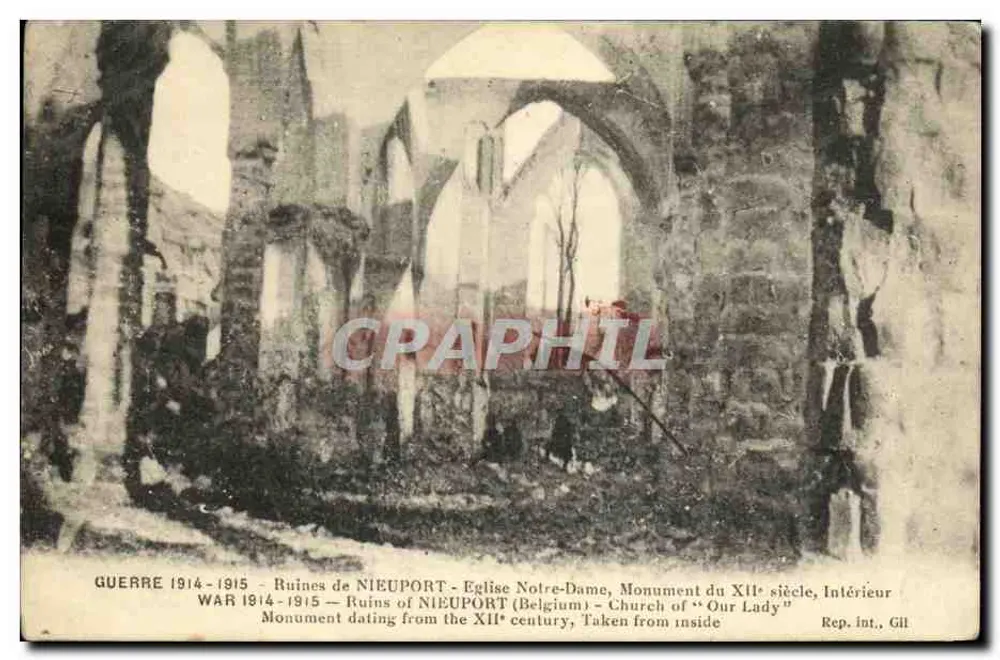 Ruinen von NIEUPORT — Kirche Notre-Dame, Monument des 12. Jahrhunderts — Innenraum — Rep. Int., Gil - Vorderseite
