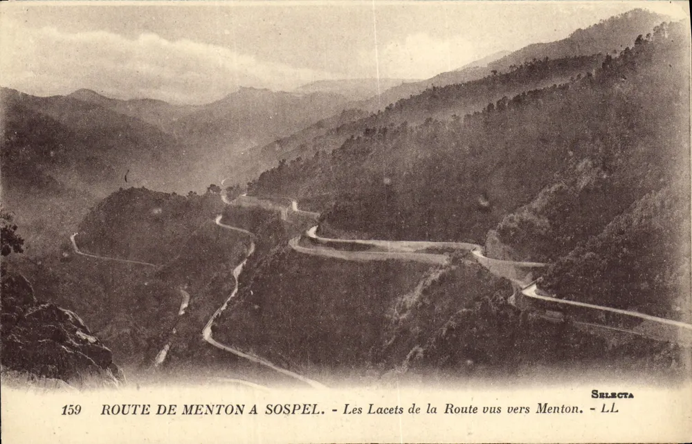 Route von Menton nach Sospel — Die Kurven der Straße in Richtung Menton — Selecta, n°159 - Vorderseite
