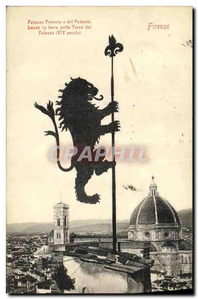 Palazzo Pretorio oder del Podestà — Eiserner Löwe auf der Turm — Florenz - Vorderseite