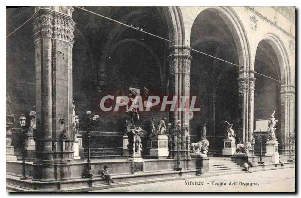 Florença - Loggia dell'Orgagna — vista da loggia com colunas e estátuas - Frente