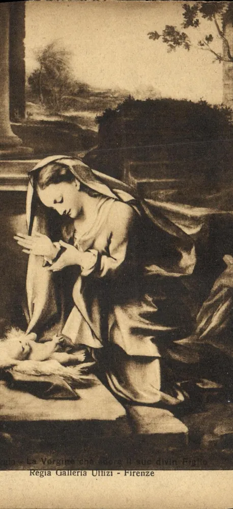 A Virgem que adora seu divino Filho — Regia Galleria Uffizi - Florença - Frente