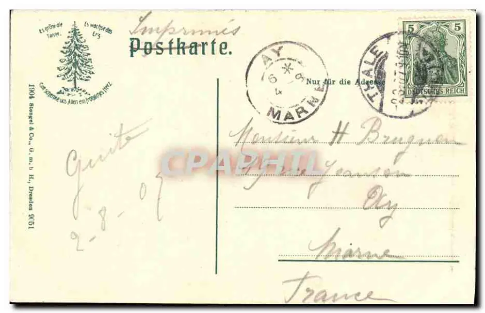 Kronenempel im Bodetal — Gruss aus dem Harz — Postkartendruckerei. 1904, Bongel & Co., Dresden - Rückseite