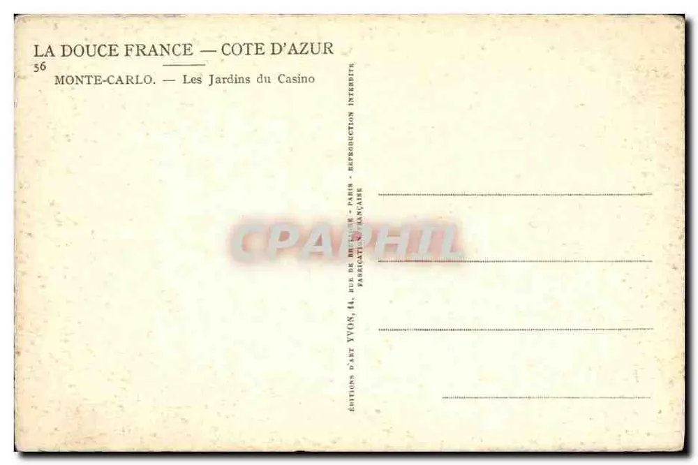 Monte-Carlo — Die Gärten des Casinos — Éditions d'Art Yvon - Rückseite