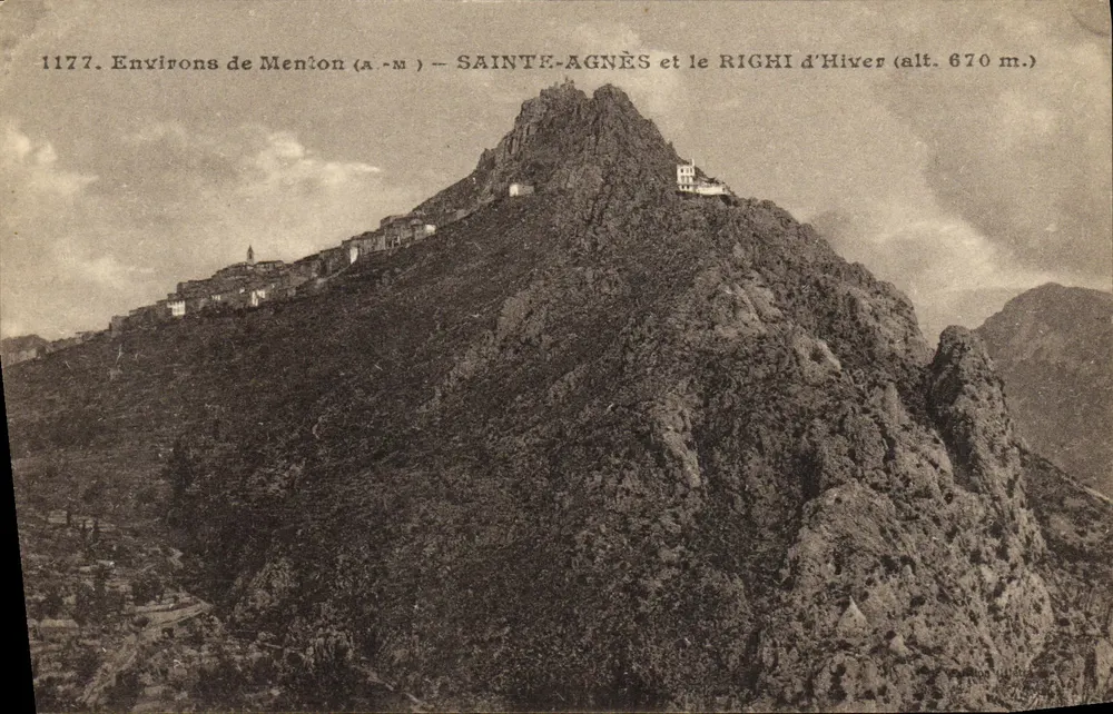 Umgebung von Menton — Sainte-Agnès und der Righi d'Hiver (Höhe 670 m.) — Verlag Kéglungy, Nr. 1177 - Vorderseite